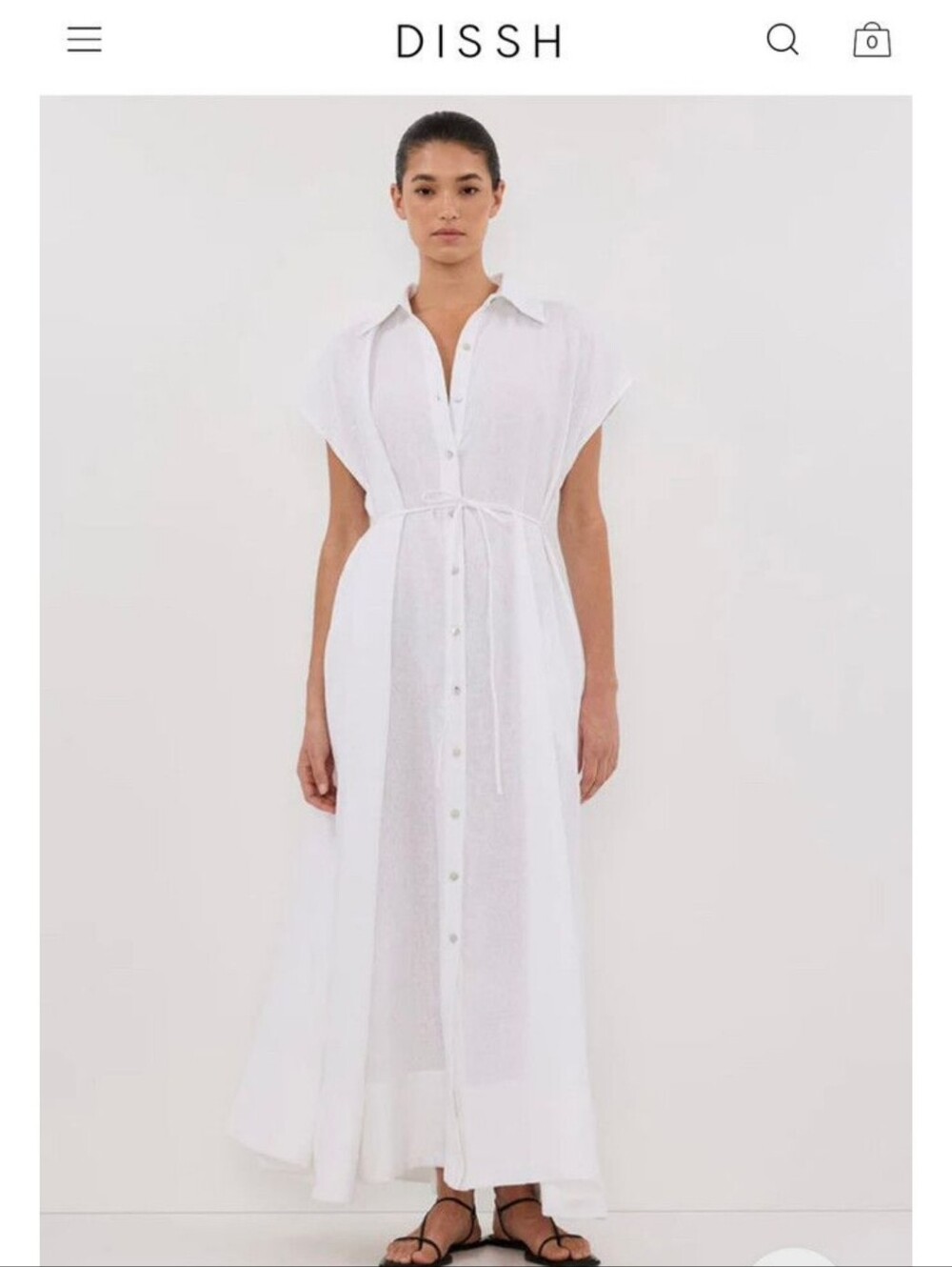 DISSH White 100% Linen Shirt Maxi Dress US 6 UK 10 Oversized Pockets Costal